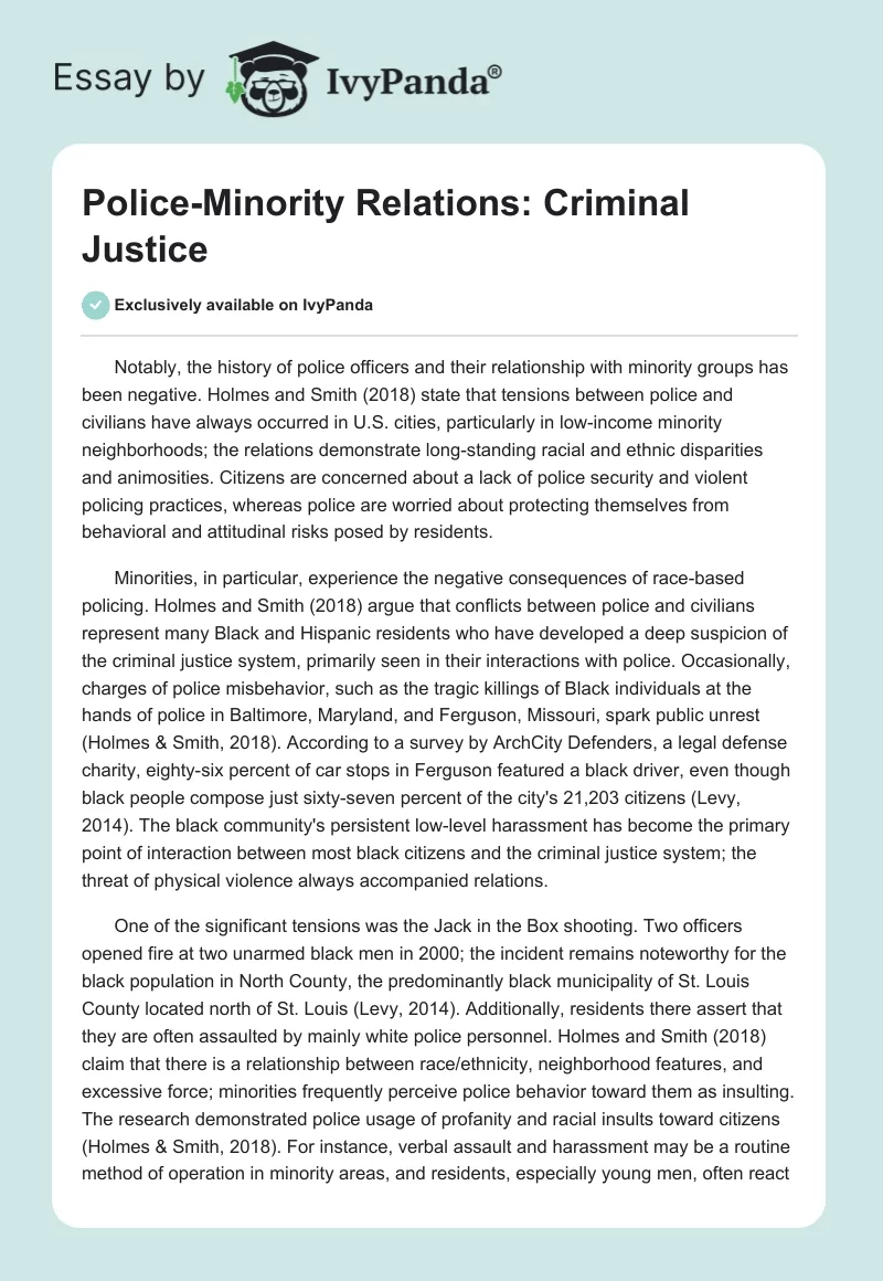 Police-Minority Relations: Criminal Justice. Page 1