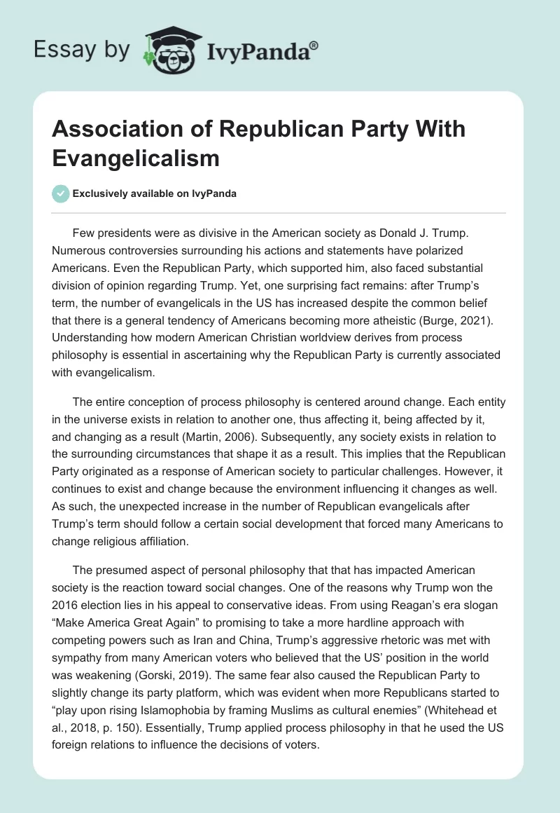 Association of Republican Party With Evangelicalism. Page 1