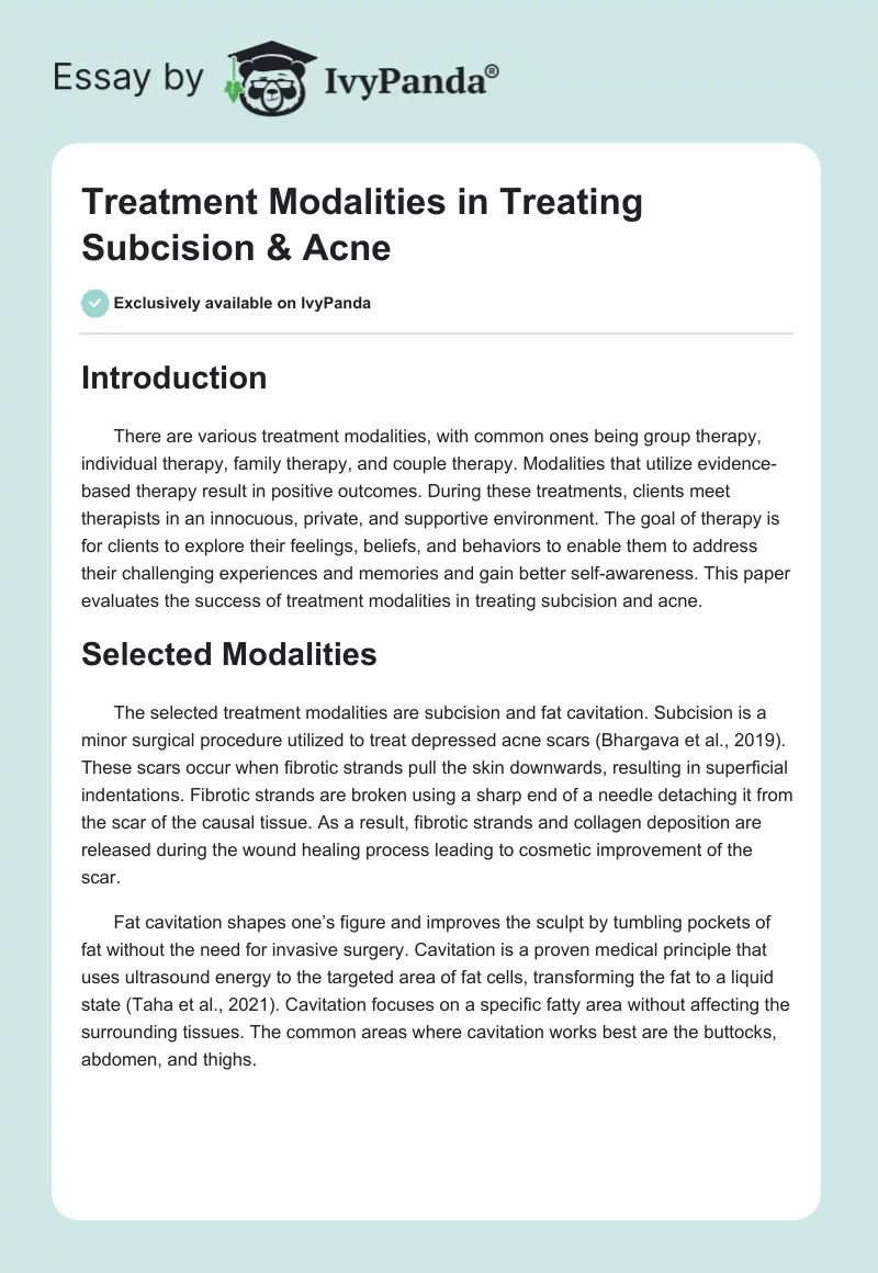 Treatment Modalities in Treating Subcision & Acne. Page 1