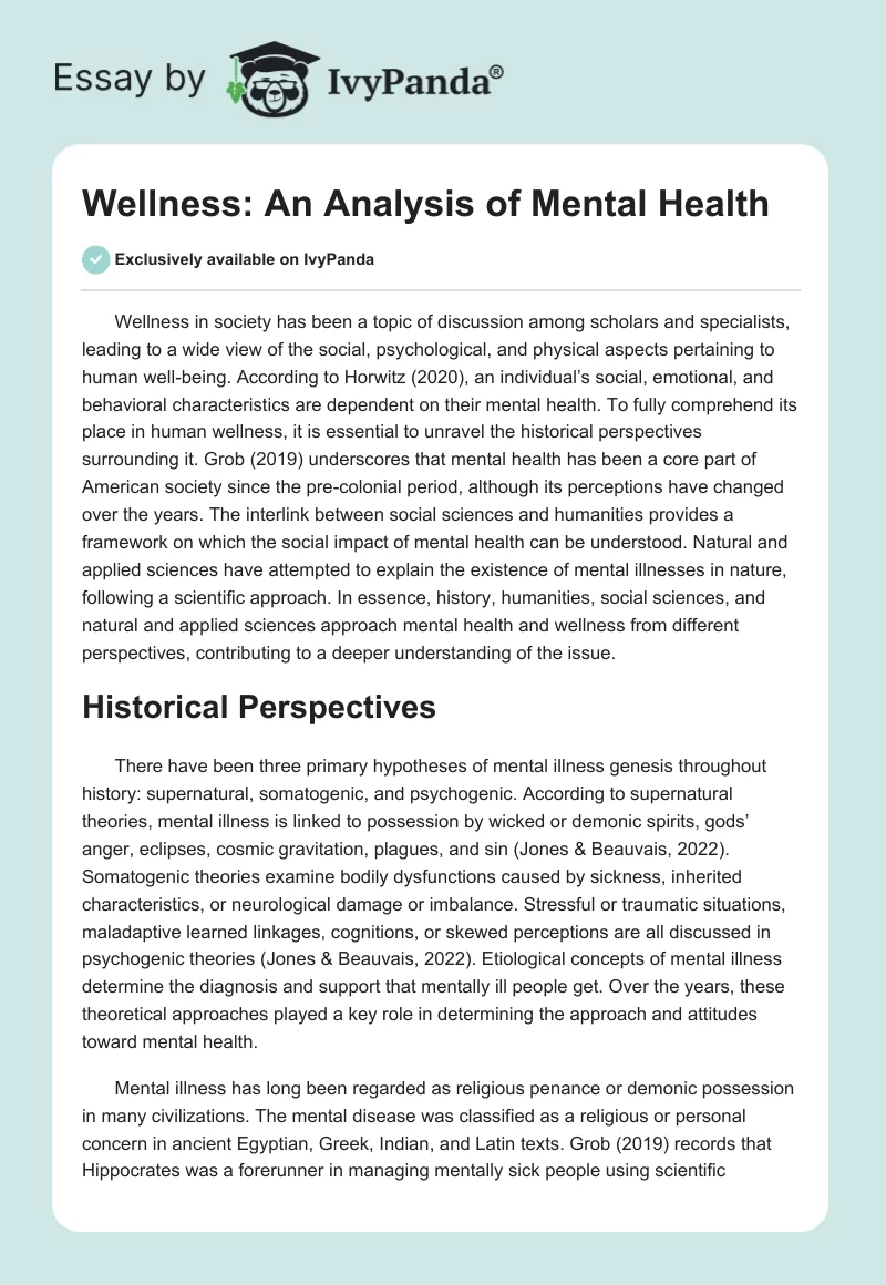 Wellness: An Analysis of Mental Health. Page 1