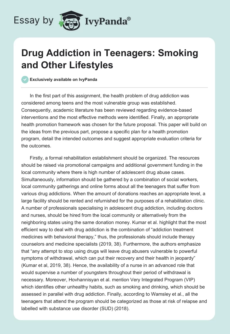 Drug Addiction in Teenagers: Smoking and Other Lifestyles. Page 1