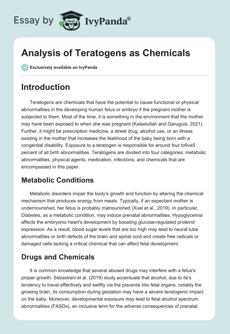 Analysis of Teratogens as Chemicals. Page 1