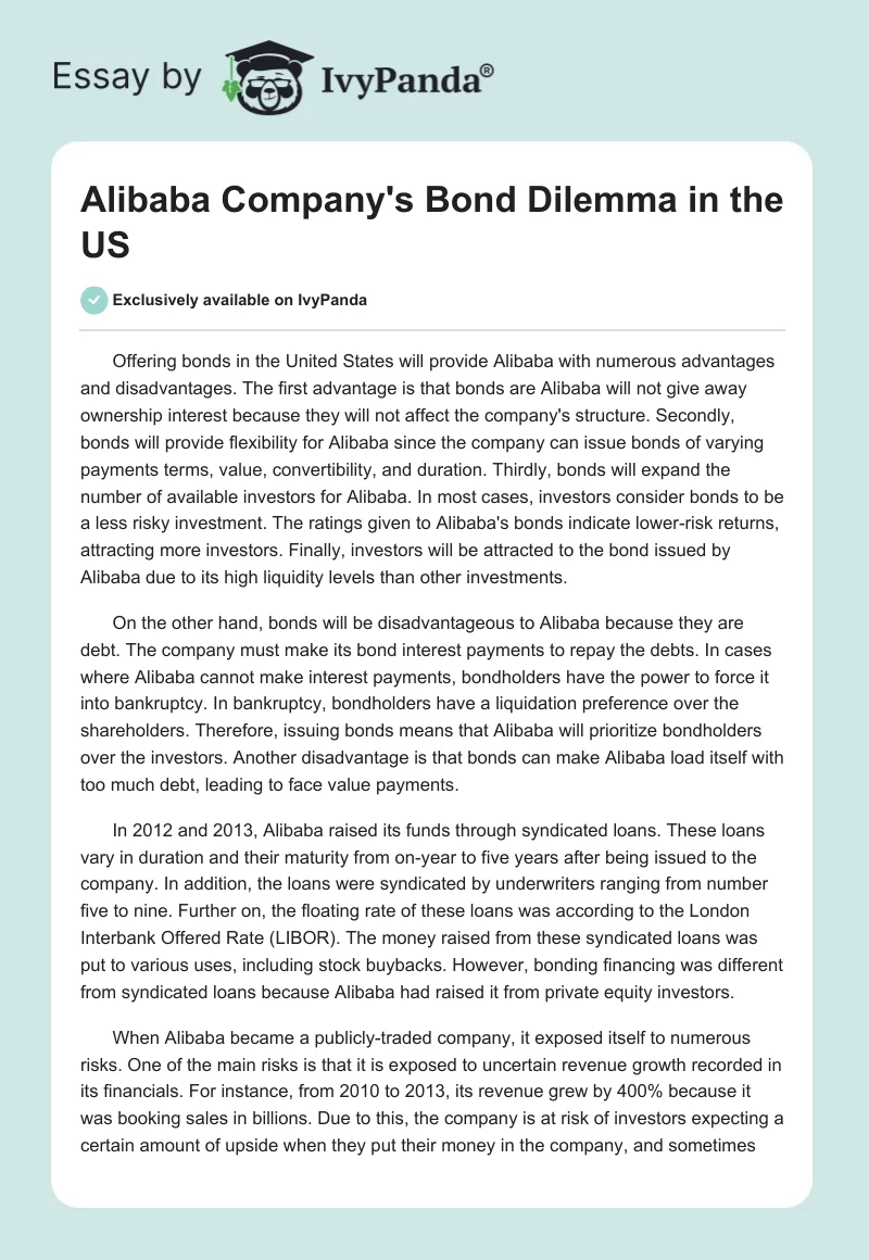 Alibaba Company's Bond Dilemma in the US. Page 1
