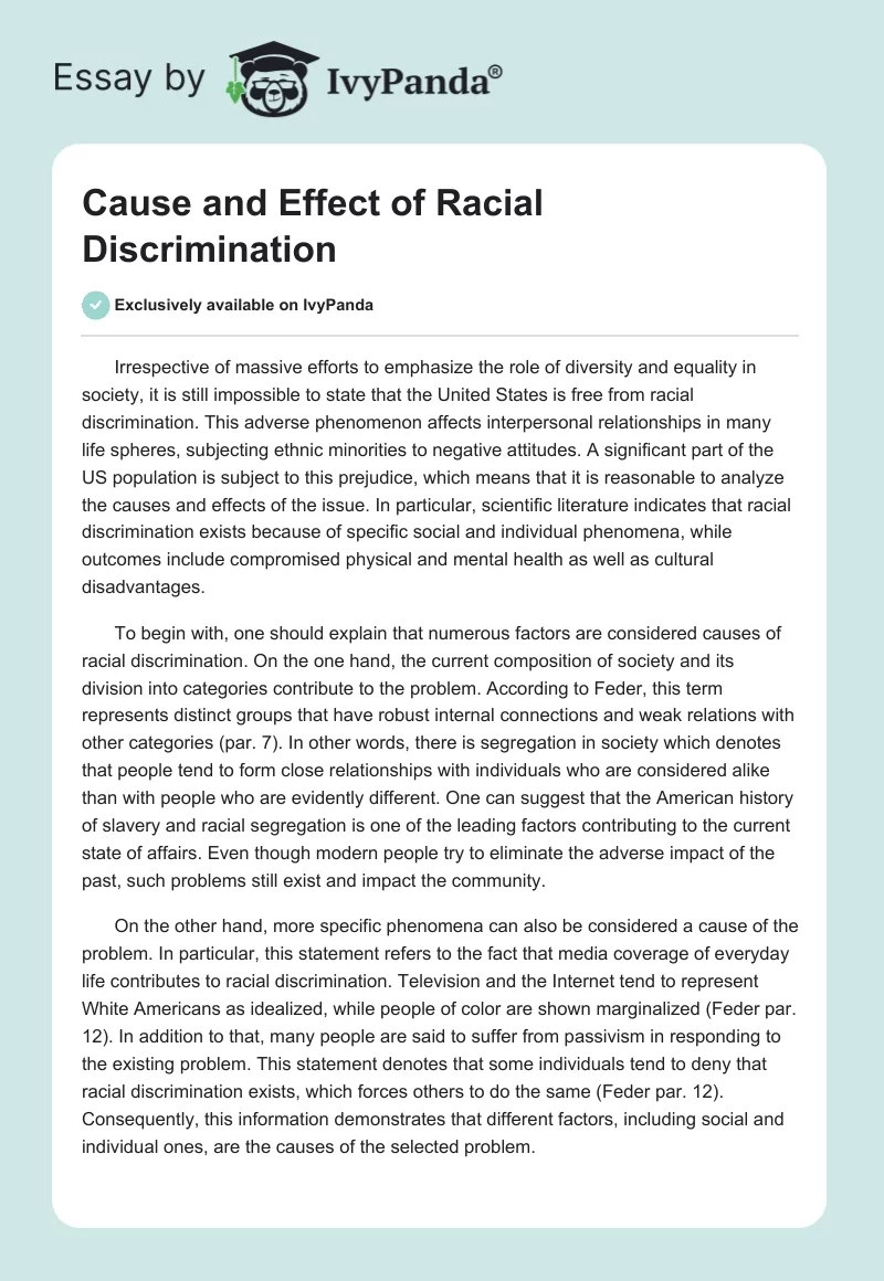 Cause and Effect of Racial Discrimination. Page 1