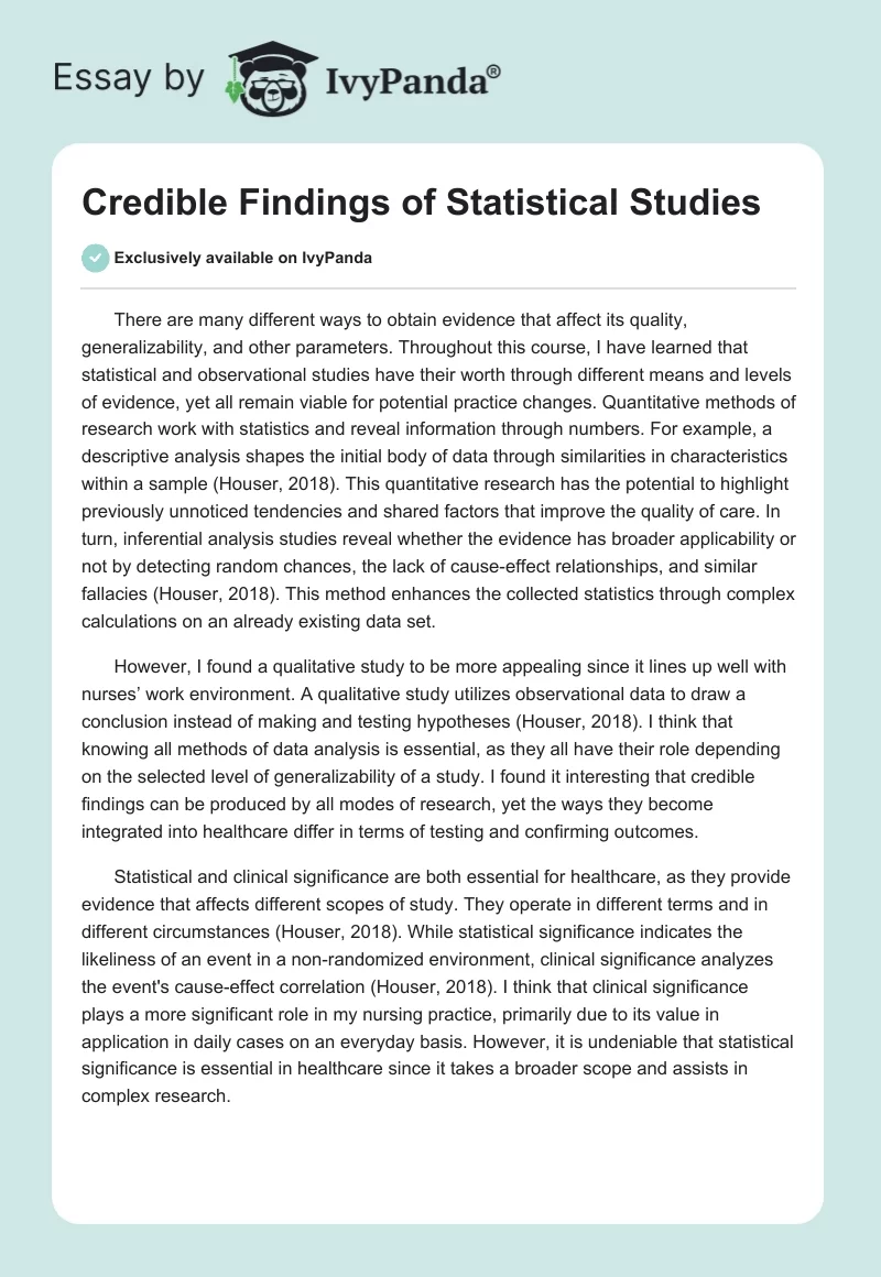 Credible Findings of Statistical Studies. Page 1