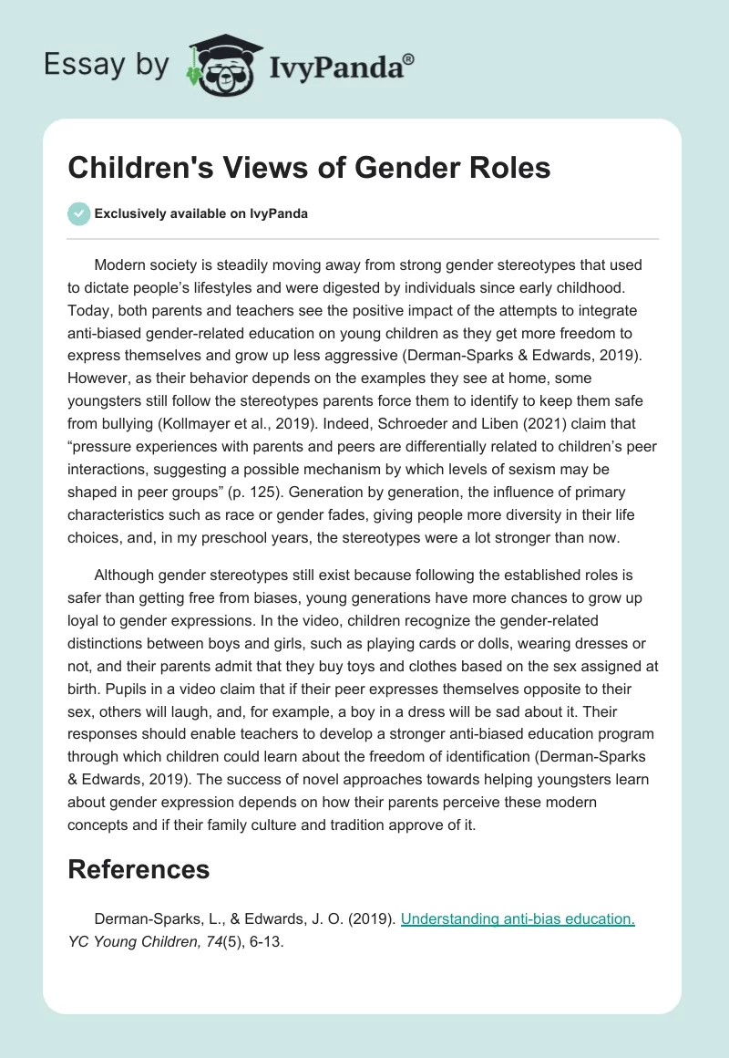 Children's Views of Gender Roles. Page 1