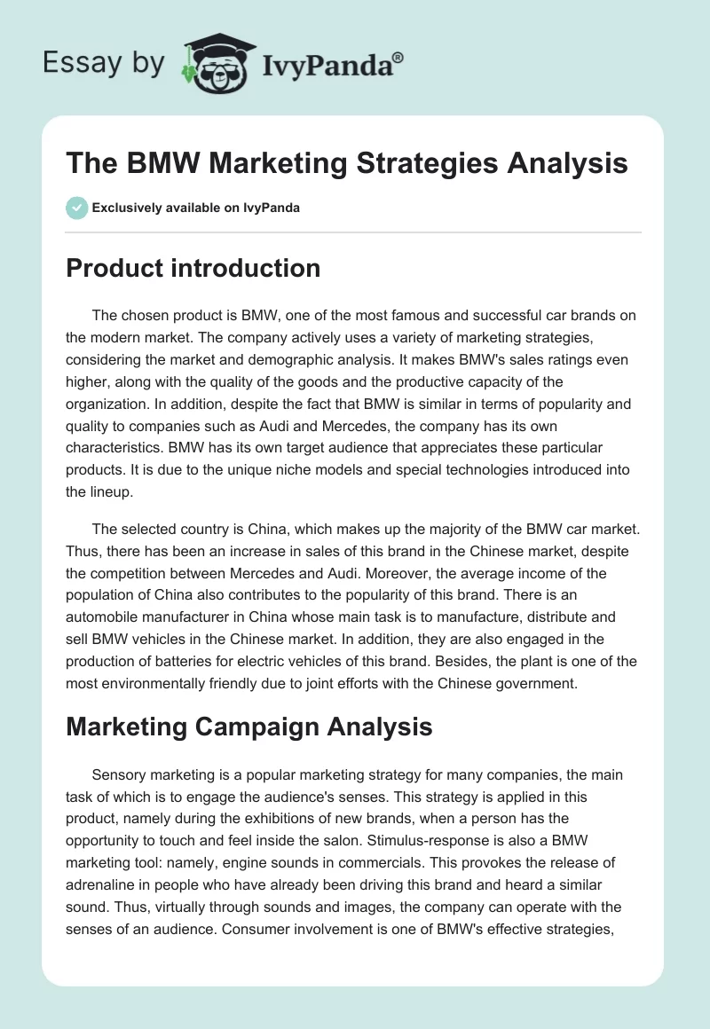 The BMW Marketing Strategies Analysis. Page 1