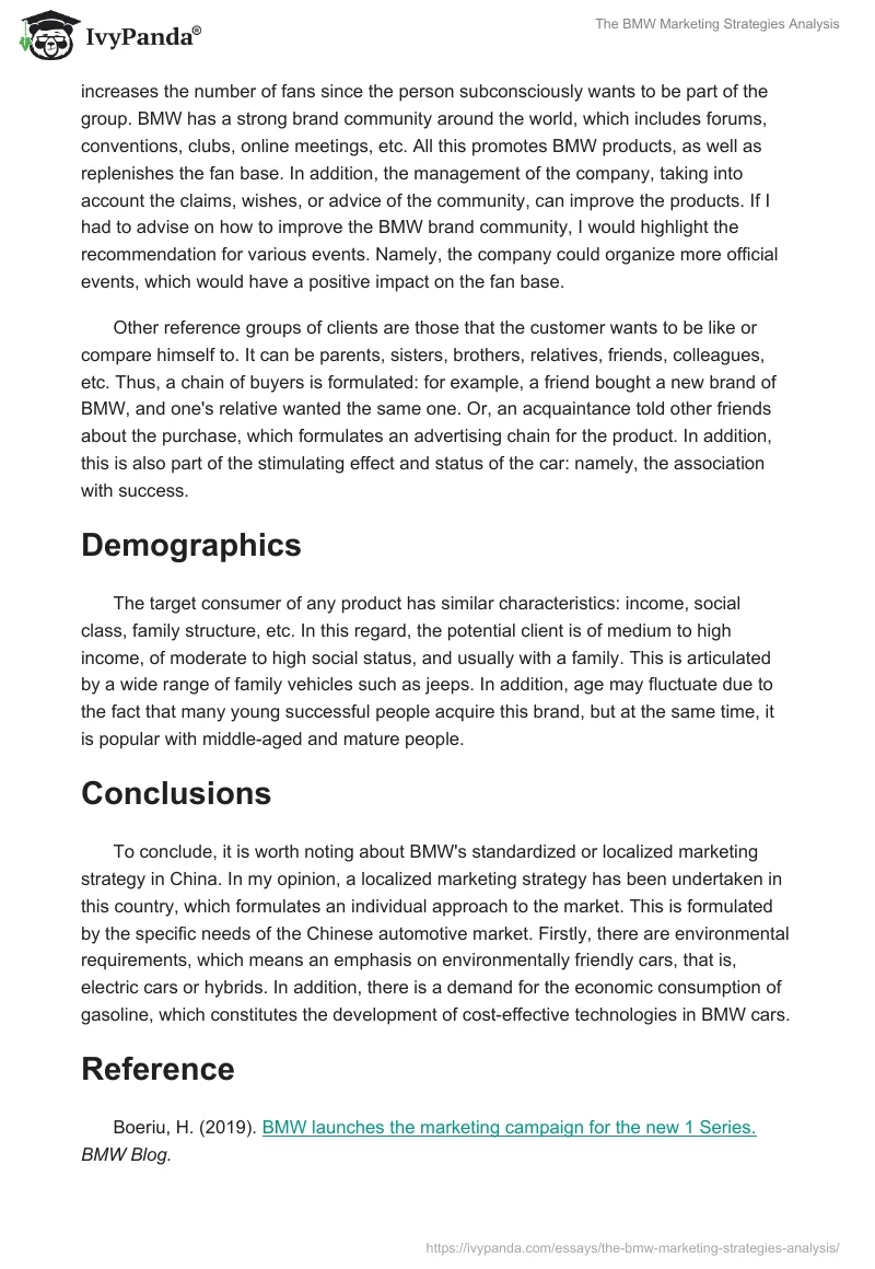 The BMW Marketing Strategies Analysis. Page 3
