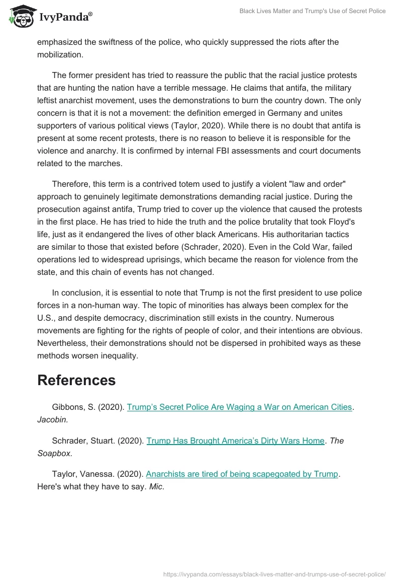 Black Lives Matter and Trump's Use of Secret Police. Page 2