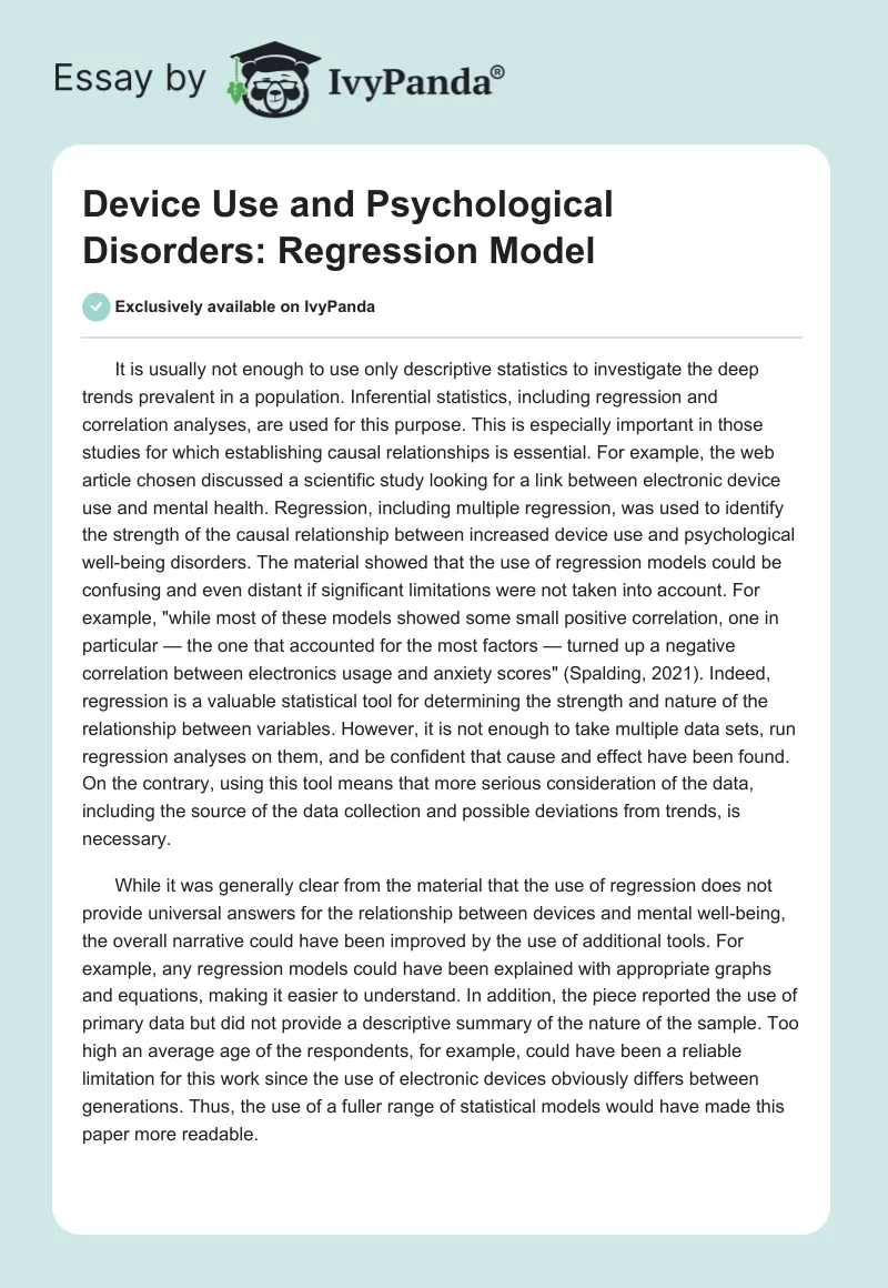 Device Use and Psychological Disorders: Regression Model. Page 1