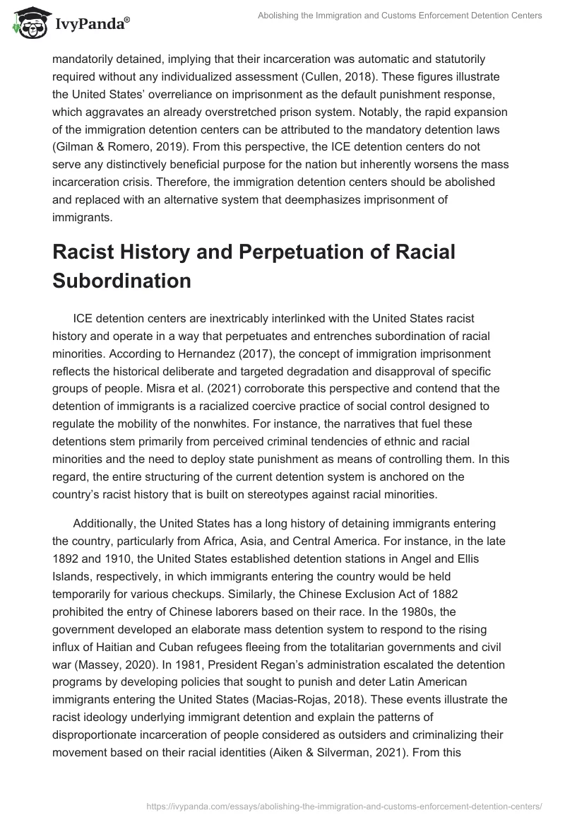 Abolishing the Immigration and Customs Enforcement Detention Centers. Page 2