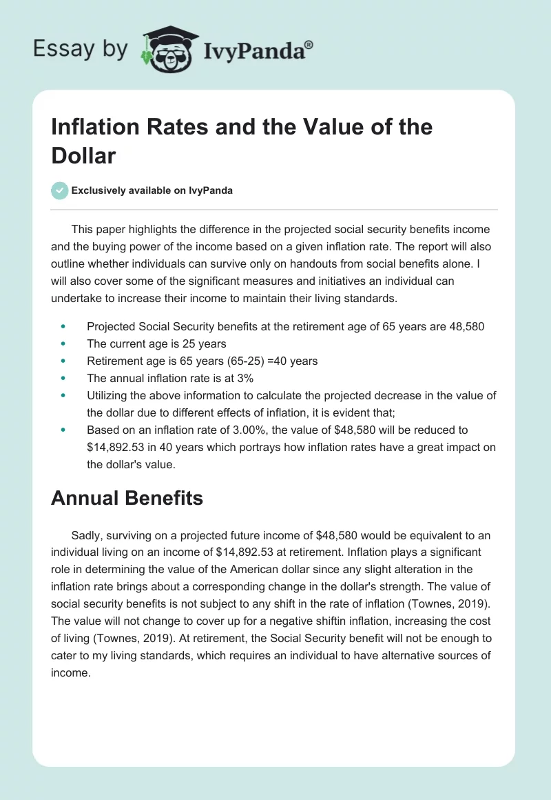 Inflation Rates and the Value of the Dollar. Page 1