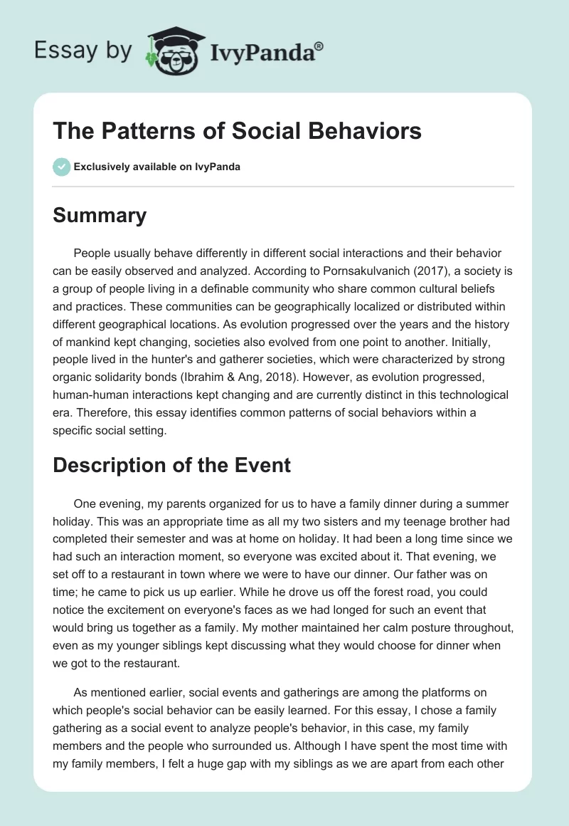The Patterns of Social Behaviors. Page 1