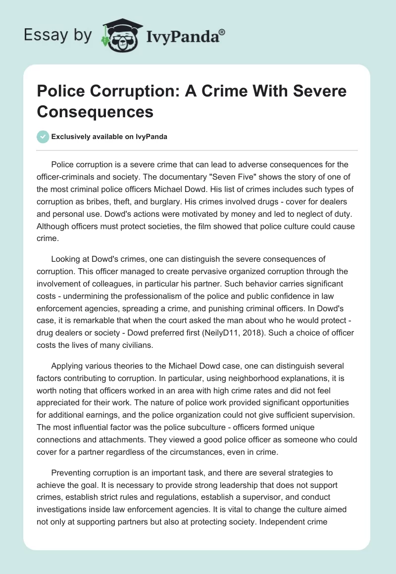 Police Corruption: A Crime With Severe Consequences. Page 1