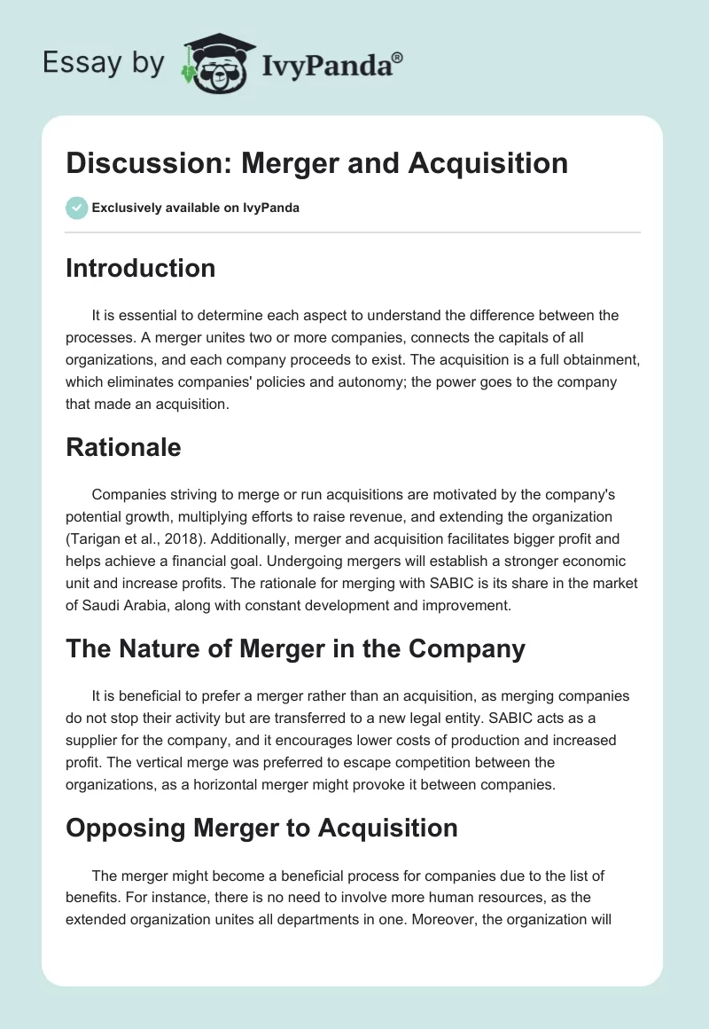 Discussion: Merger and Acquisition. Page 1