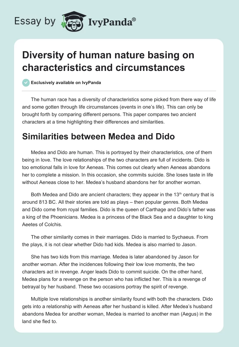 Diversity of human nature basing on characteristics and circumstances. Page 1