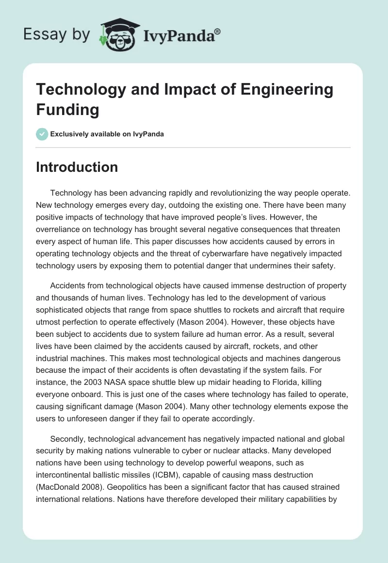 Technology and Impact of Engineering Funding. Page 1