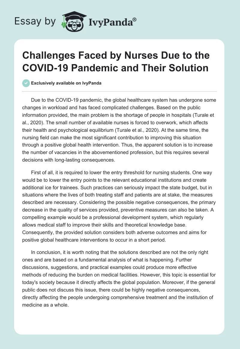 Challenges Faced by Nurses Due to the COVID-19 Pandemic and Their Solution. Page 1