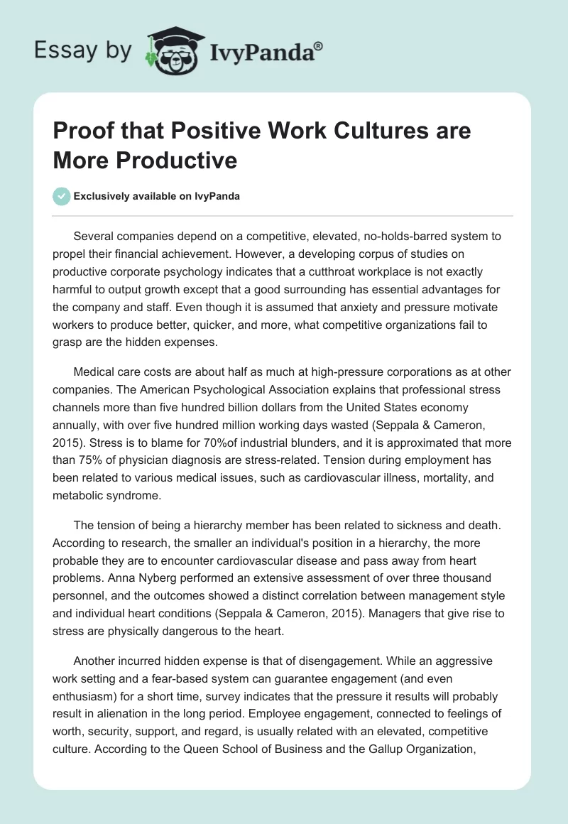 Proof that Positive Work Cultures are More Productive. Page 1