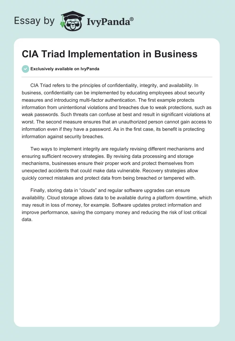 CIA Triad Implementation in Business. Page 1
