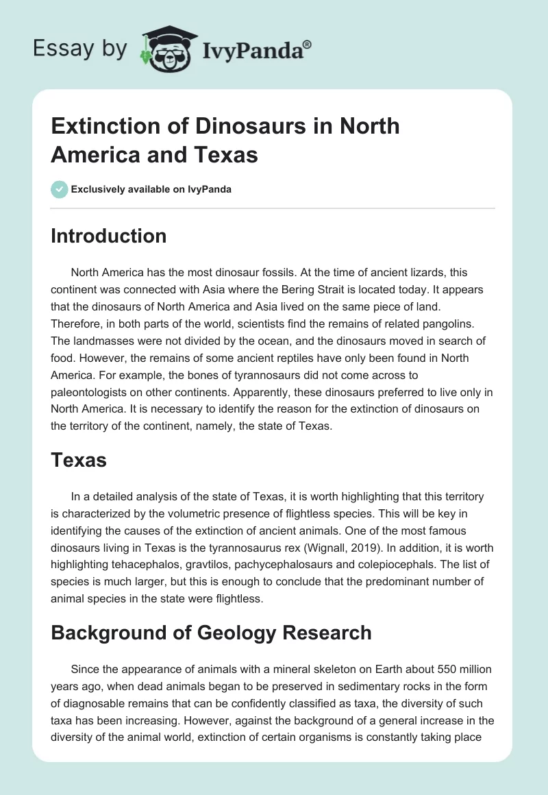 Extinction of Dinosaurs in North America and Texas. Page 1