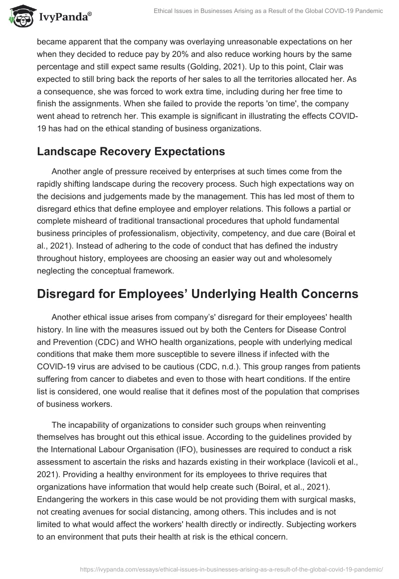 Ethical Issues in Businesses Arising as a Result of the Global COVID-19 Pandemic. Page 3