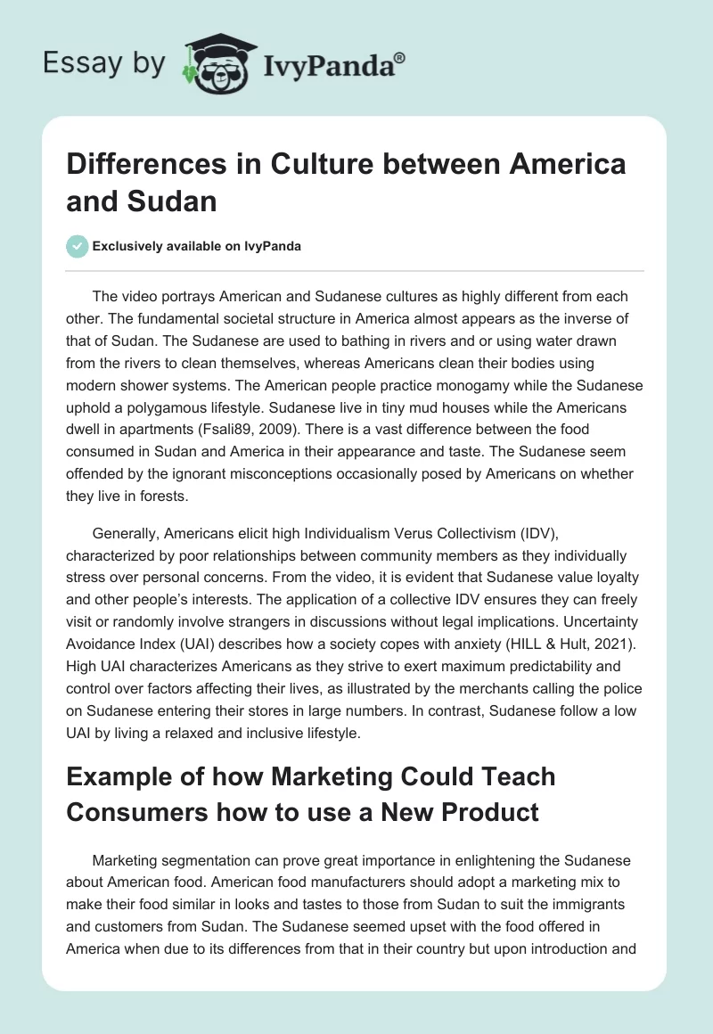 Differences in Culture between America and Sudan. Page 1