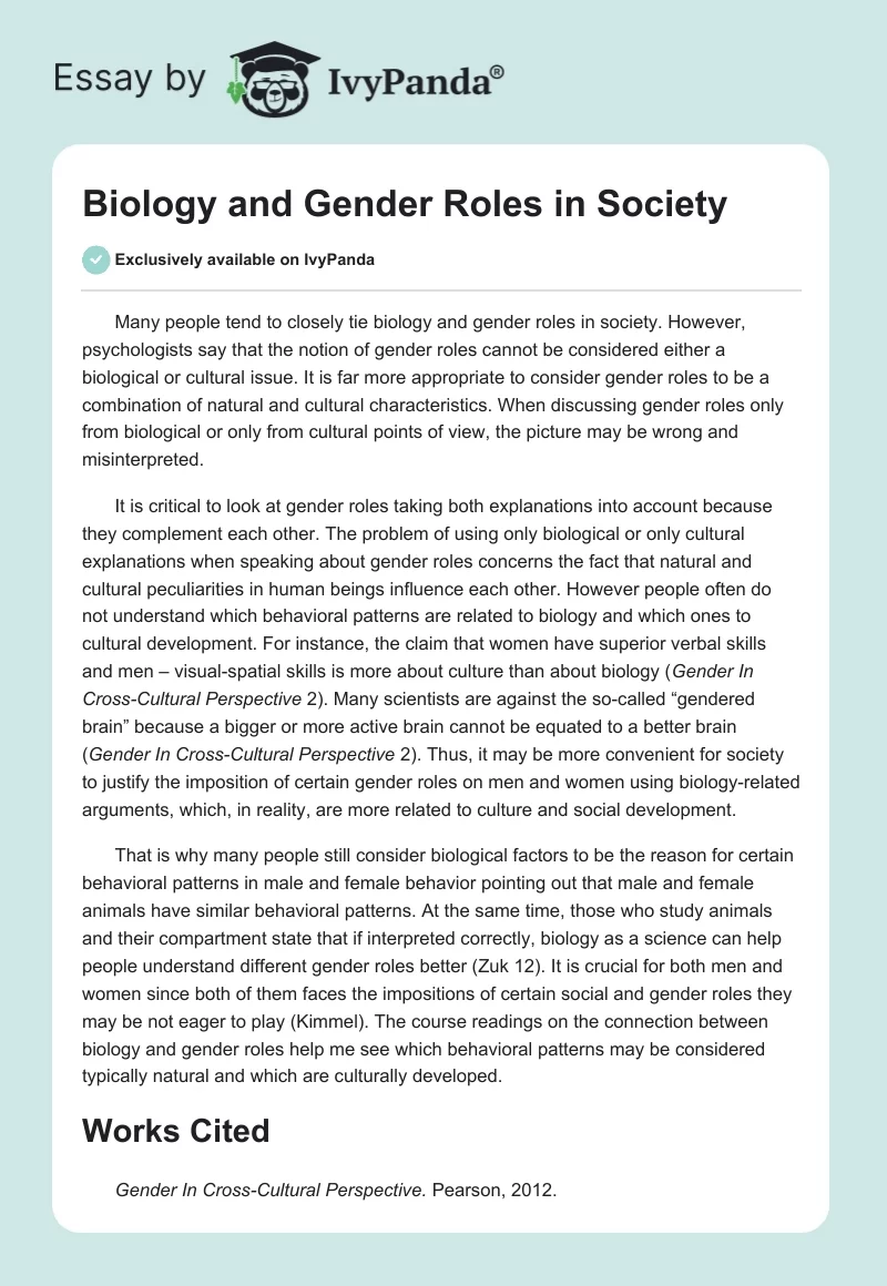 Biology and Gender Roles in Society. Page 1