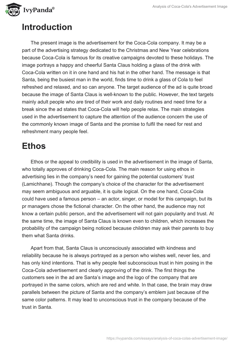Analysis of Coca-Cola's Advertisement Image. Page 2
