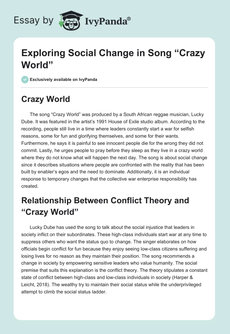 Exploring Social Change in Song “Crazy World”. Page 1