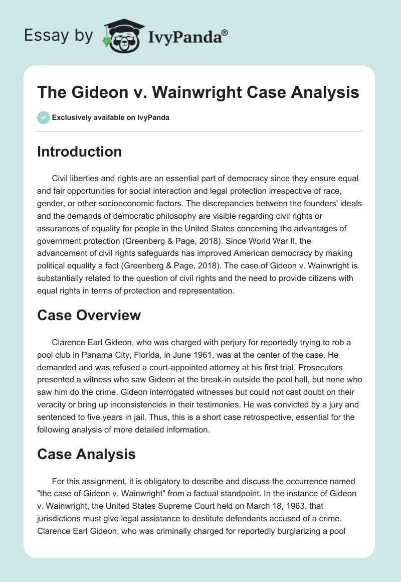 The Gideon v. Wainwright Case Analysis. Page 1