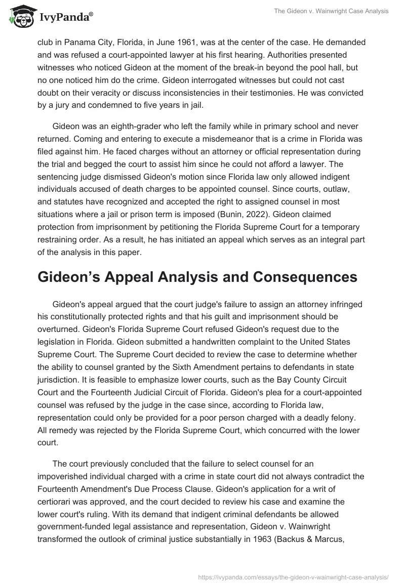 The Gideon v. Wainwright Case Analysis. Page 2