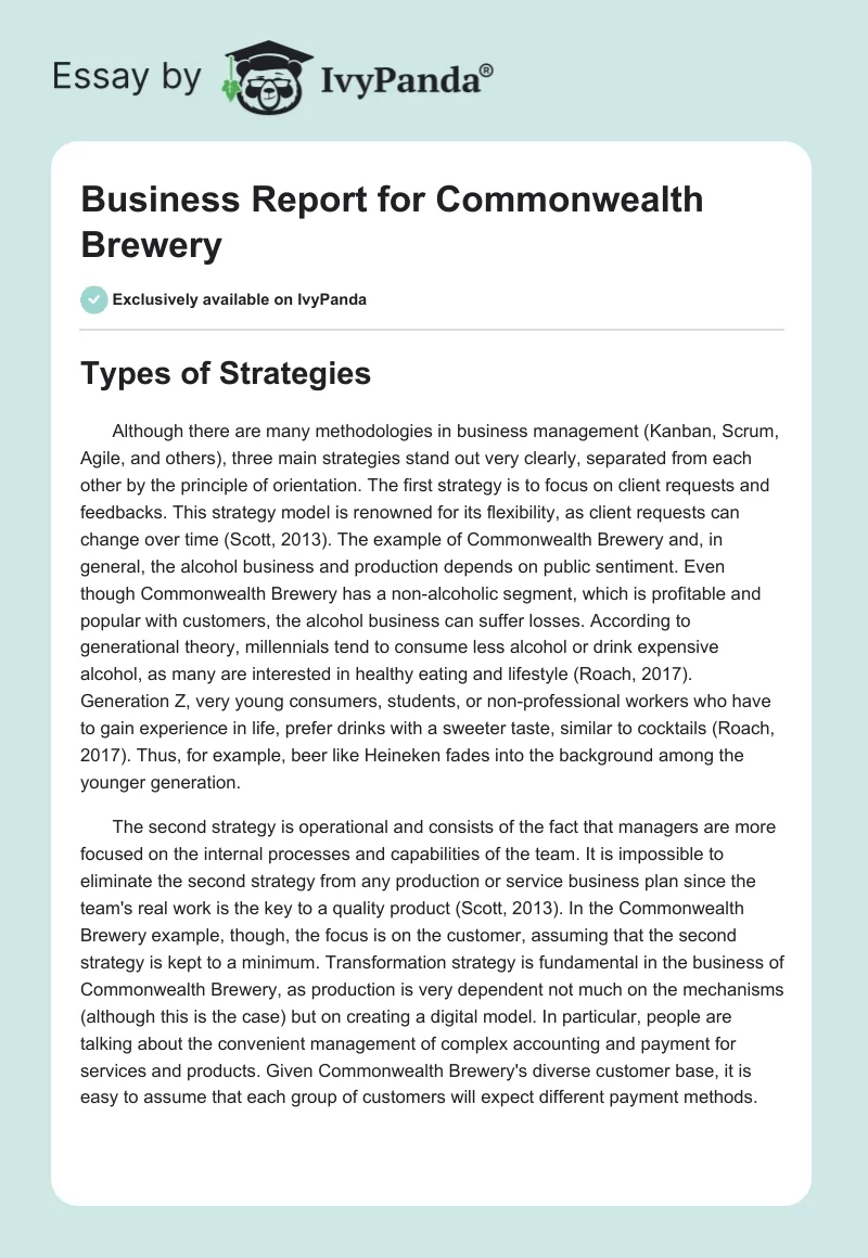 Business Report for Commonwealth Brewery. Page 1