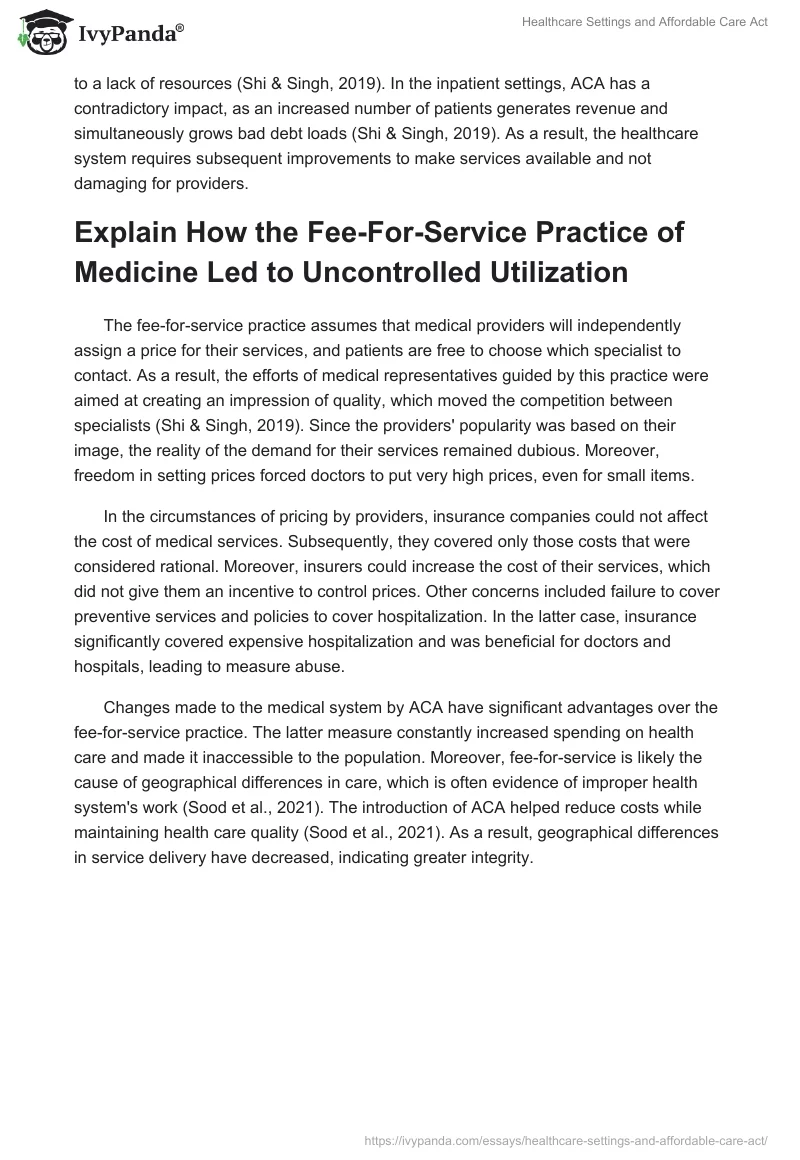 Healthcare Settings and Affordable Care Act. Page 2