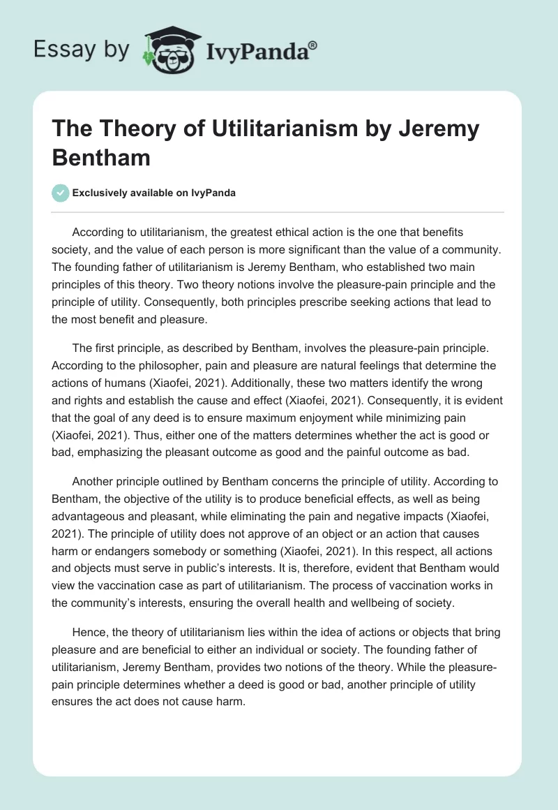 utilitarianism of jeremy bentham essay