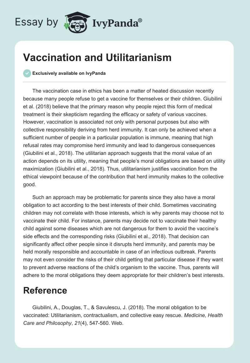 Vaccination and Utilitarianism. Page 1