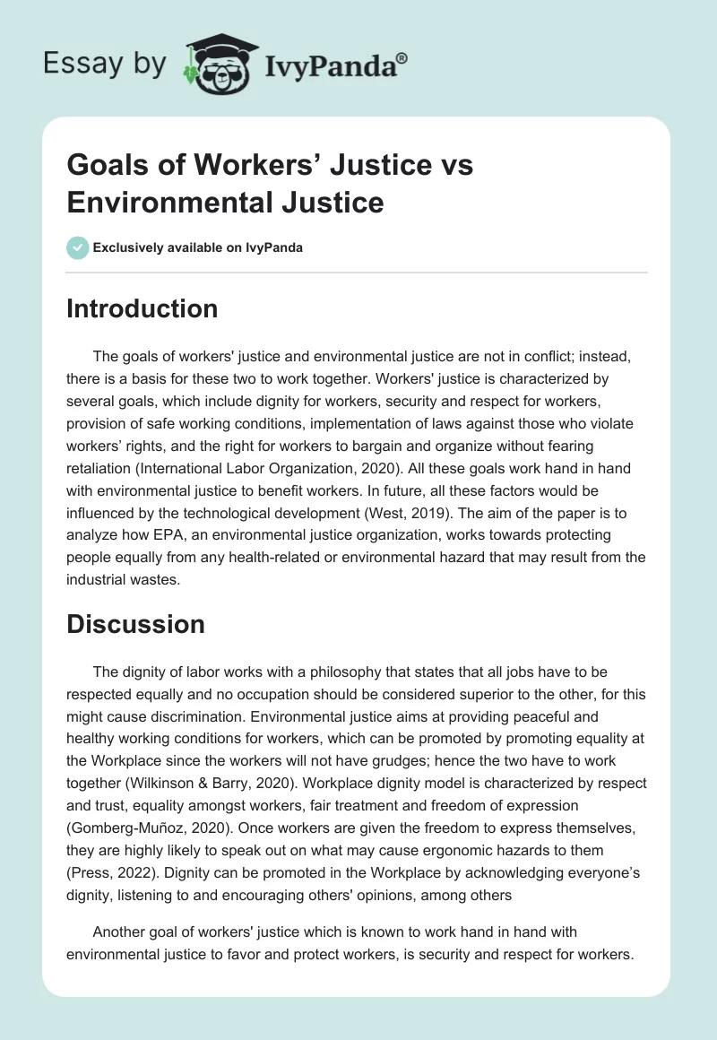 Goals of Workers’ Justice vs Environmental Justice. Page 1