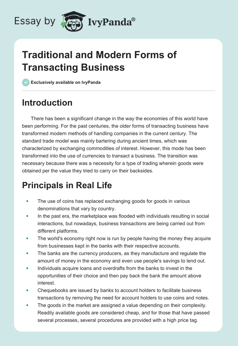 Traditional and Modern Forms of Transacting Business. Page 1