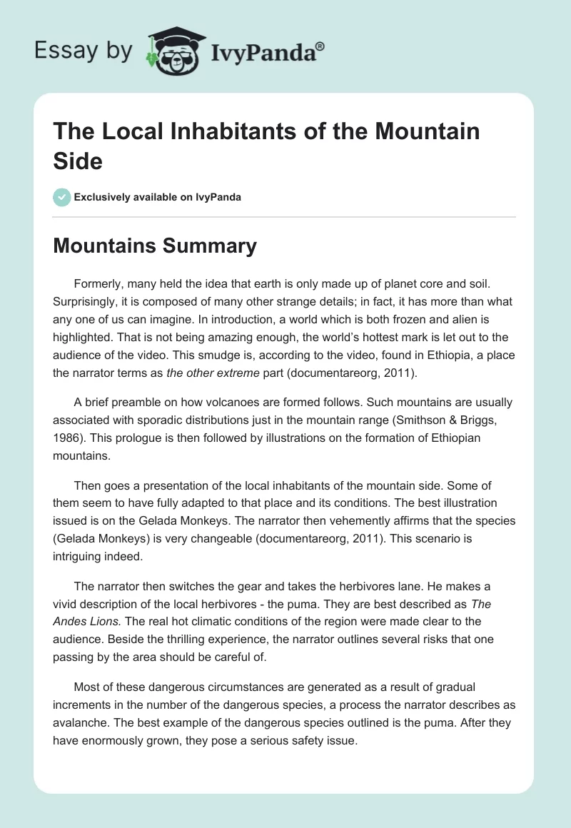 The Local Inhabitants of the Mountain Side. Page 1
