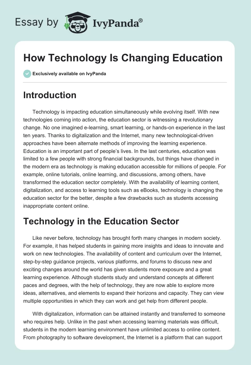 How Technology Is Changing Education. Page 1