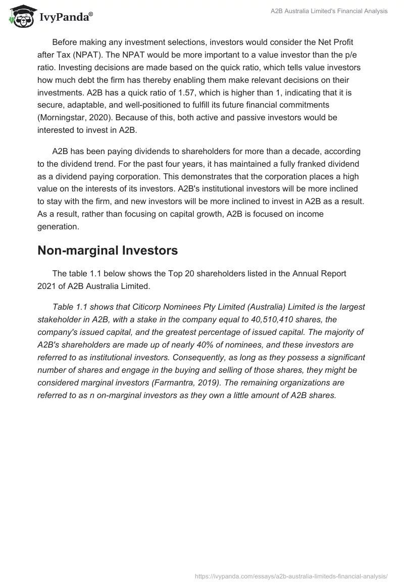 A2B Australia Limited's Financial Analysis. Page 3