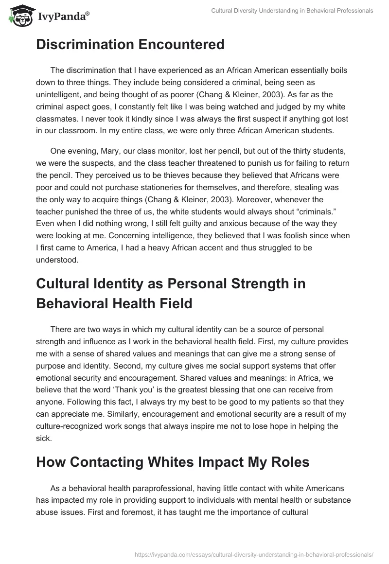 Cultural Diversity Understanding in Behavioral Professionals. Page 2