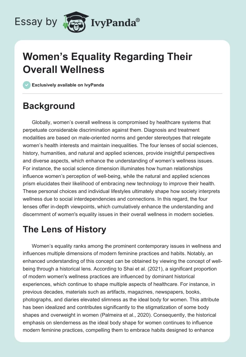 Women’s Equality Regarding Their Overall Wellness. Page 1