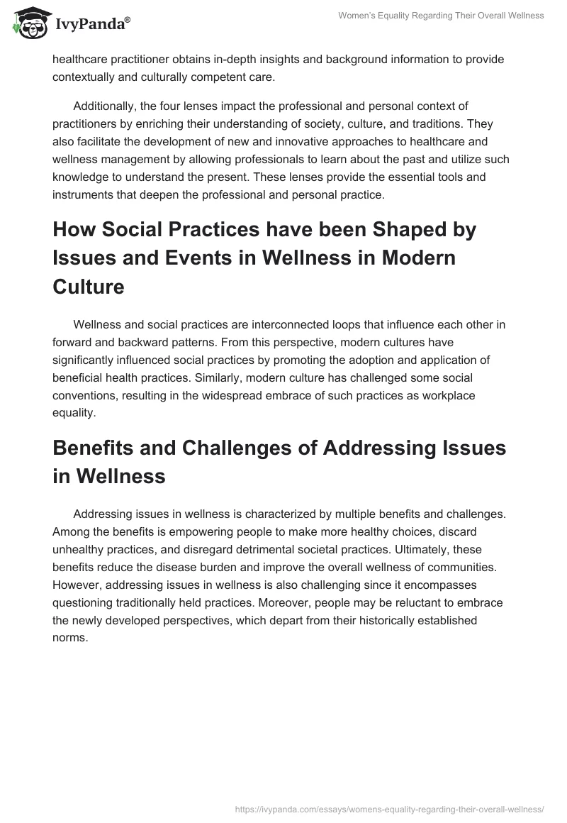 Women’s Equality Regarding Their Overall Wellness. Page 5