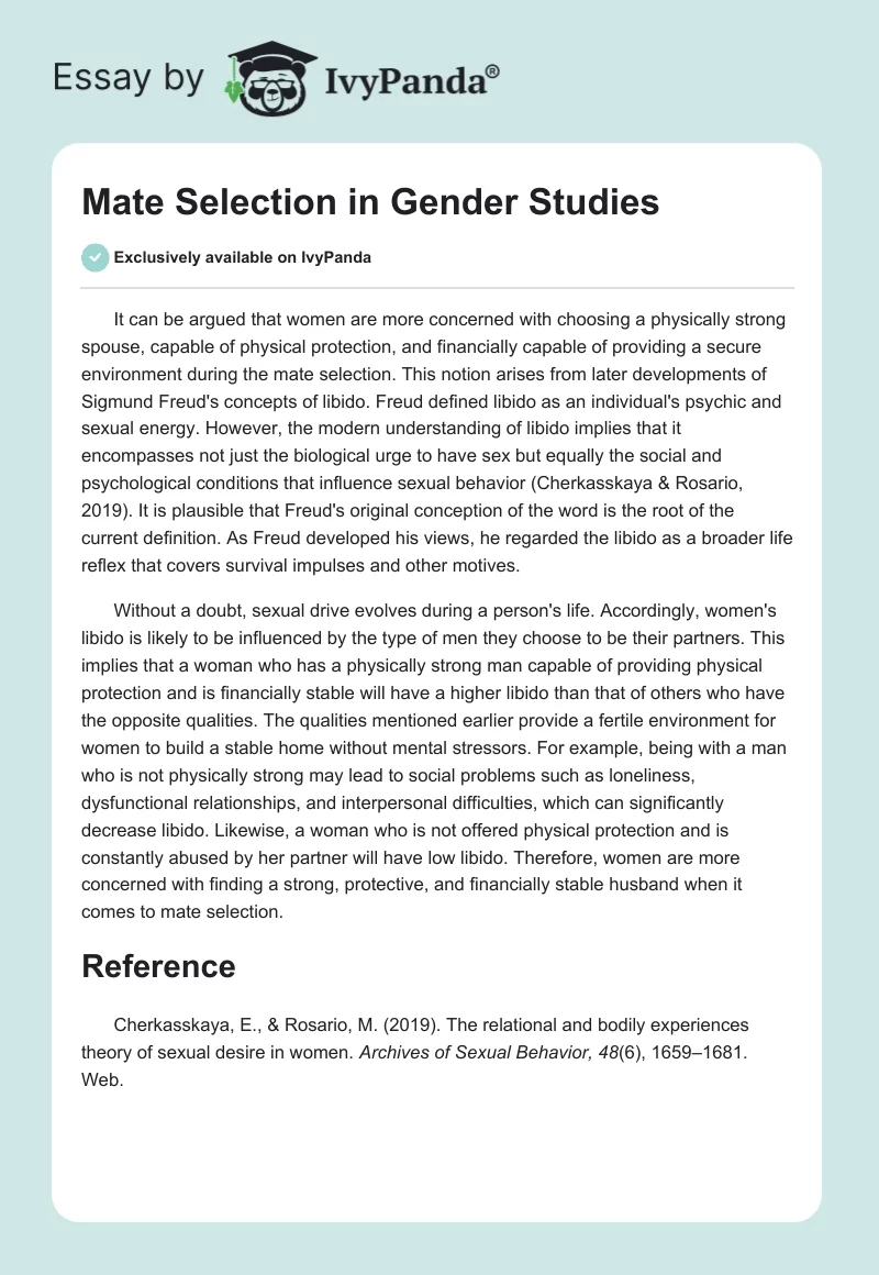 Mate Selection in Gender Studies. Page 1