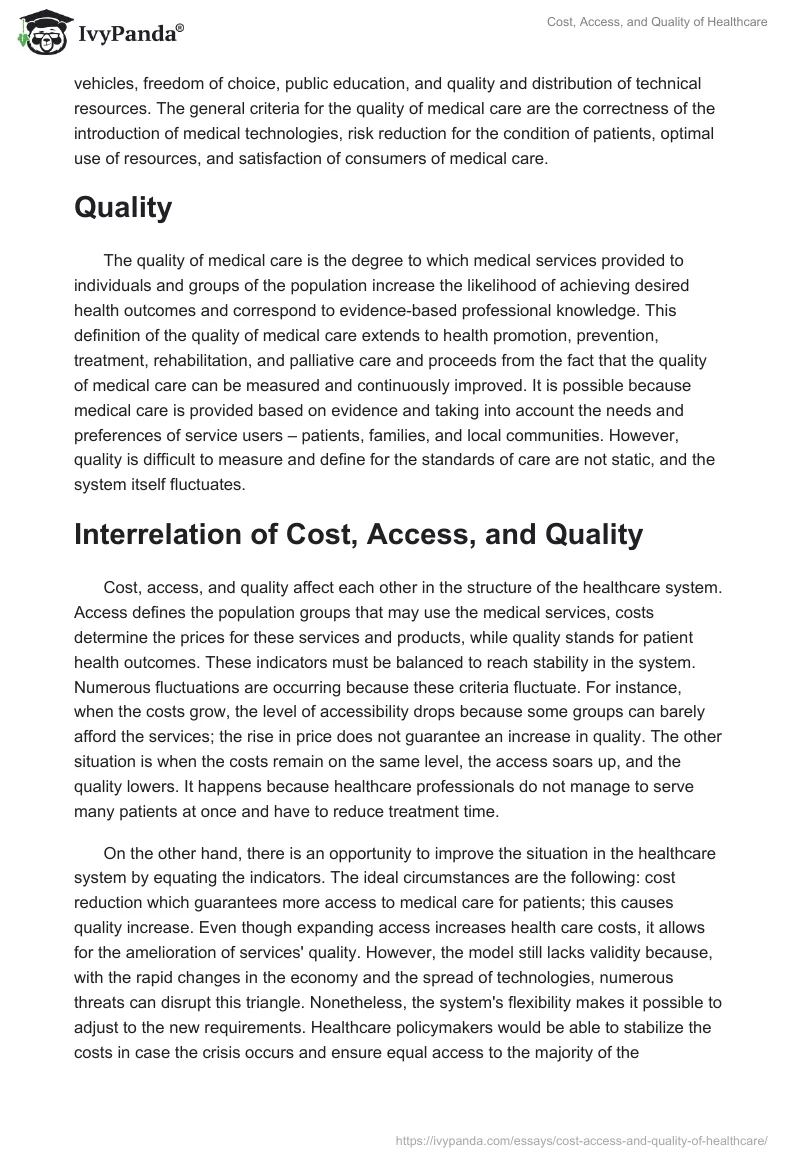 Cost, Access, and Quality of Healthcare. Page 2