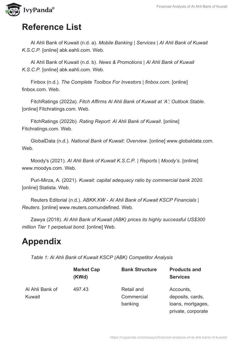 Financial Analysis of Al Ahli Bank of Kuwait. Page 4