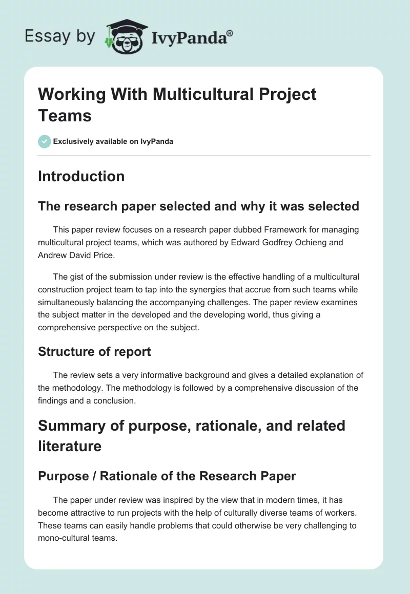 Working With Multicultural Project Teams. Page 1