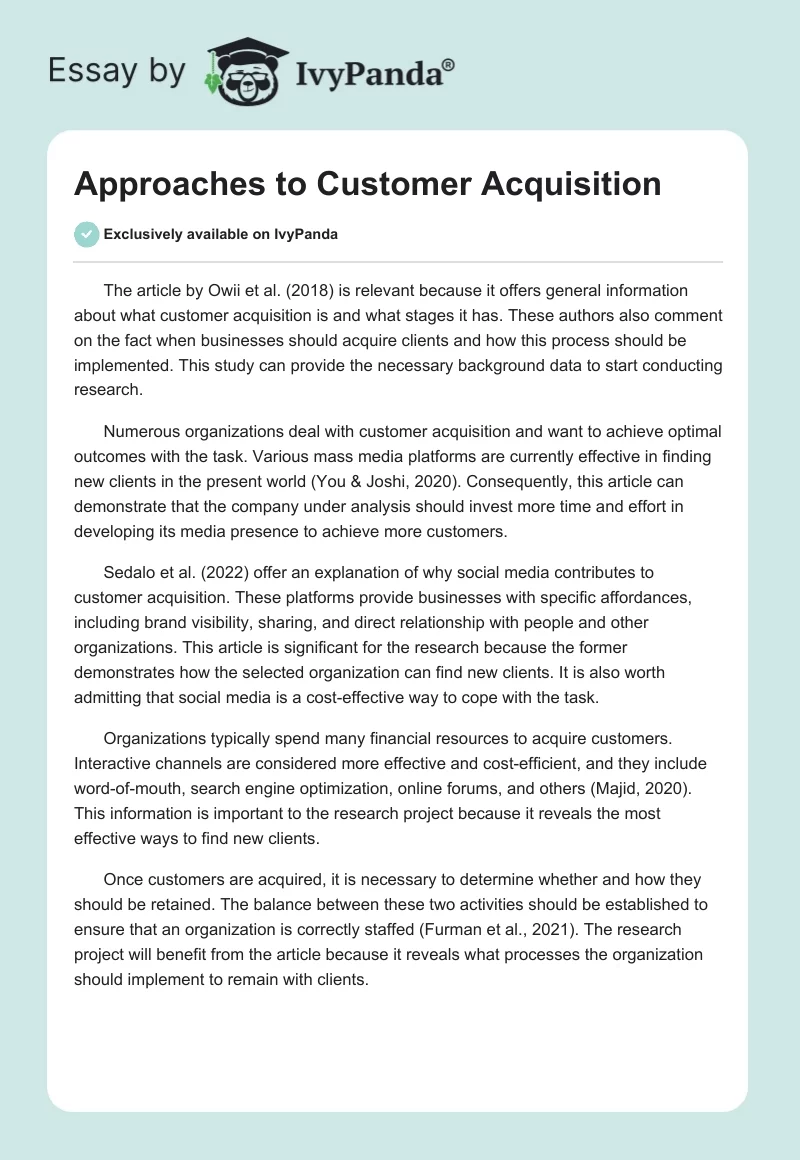 Approaches to Customer Acquisition. Page 1