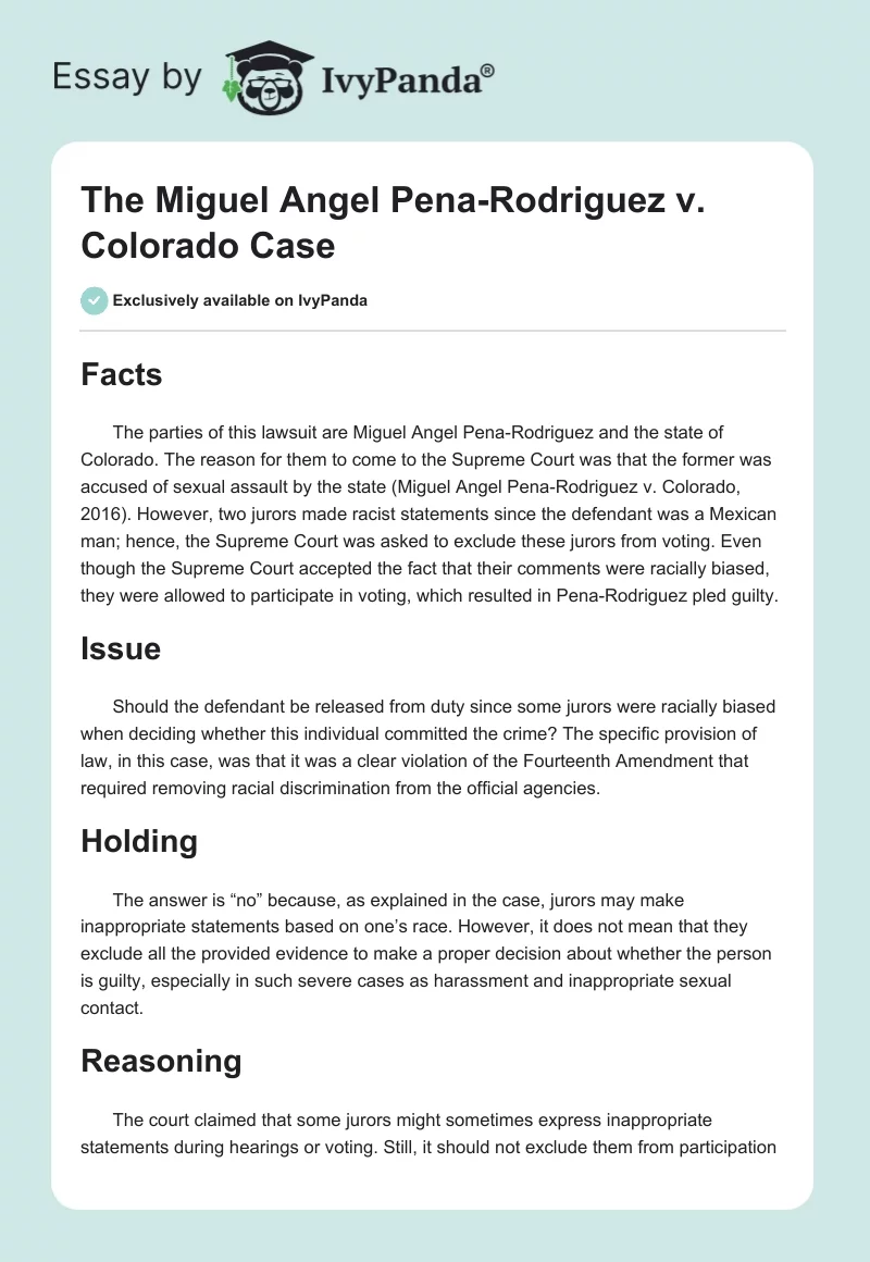 The Miguel Angel Pena-Rodriguez v. Colorado Case. Page 1